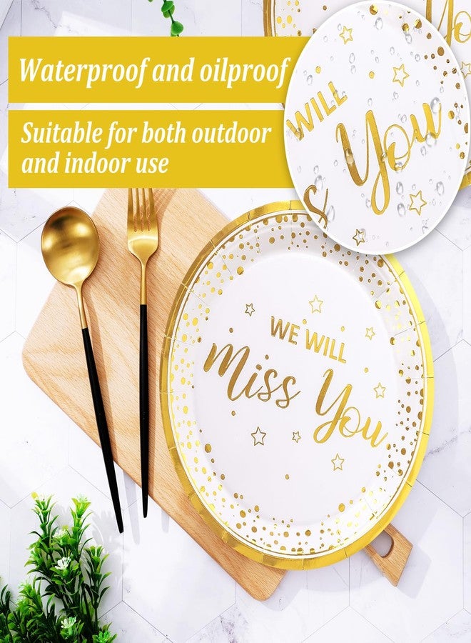 JarThenaAMCS أطباق ورقية ذهبية لوداعك من JarThenaAMCS، أطباق عشاء قابلة للتصرف 7 إنش لأطباق الحلوى لمناسبة وداع، 24 قطعة - Image 3