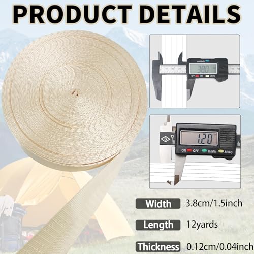 ZHFMLY Lawn Chair Webbing Nylon Strap, 1.5 Inch x 12 Yards Heavy Duty Replacement Straps, Ivory White Decorative Webbing for Furniture Repair, Bag Handles, Pet Collars, DIY Crafts,Sewing - Image 2