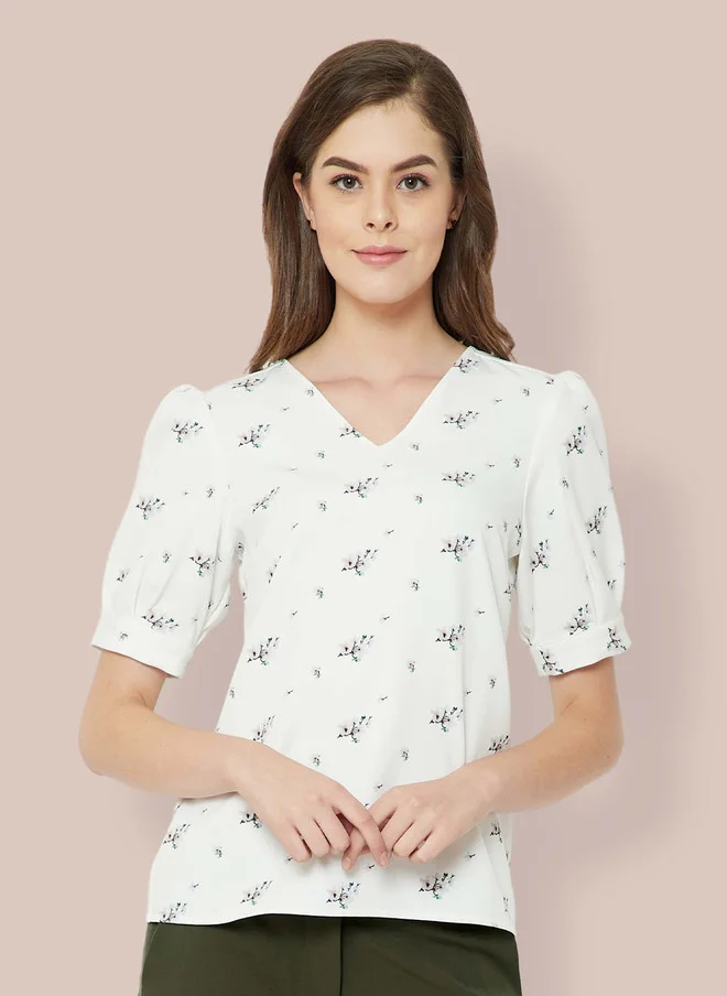 سولت اتاير SALT ATTIRE Floral Printed Puff Sleeves Regular Top