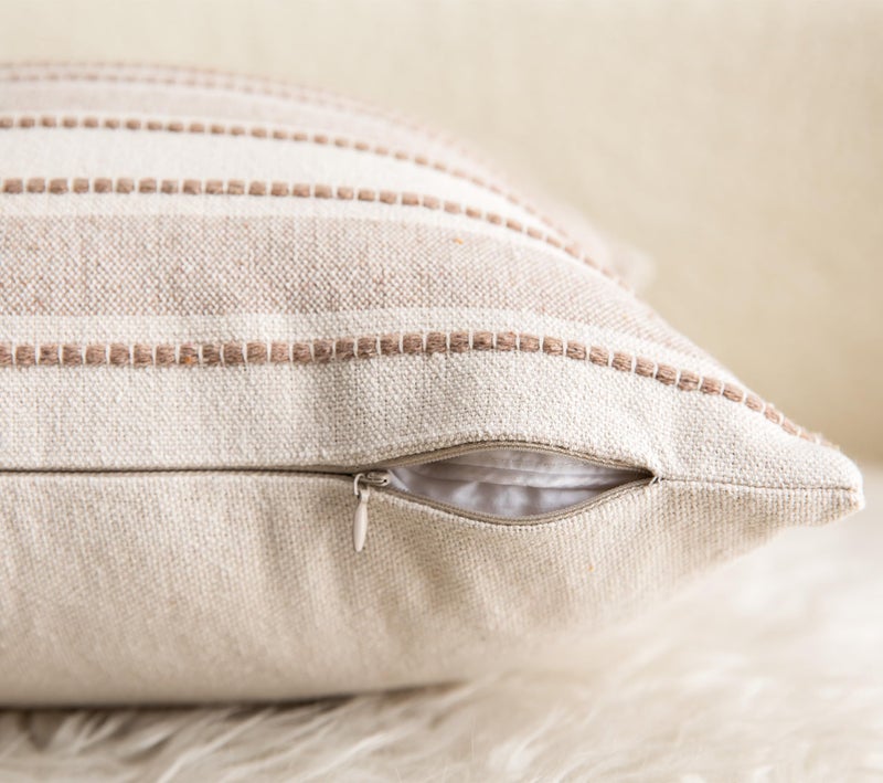 Cethom Decorative Boho Throw Pillow Covers, Farmhouse Textured Pillow Case, 20 x 20 Inch Set of 2, Chair Sofa Bedroom Living Room Home Decor Couch Cushion Case, Taupe and Beige Striped - Image 5