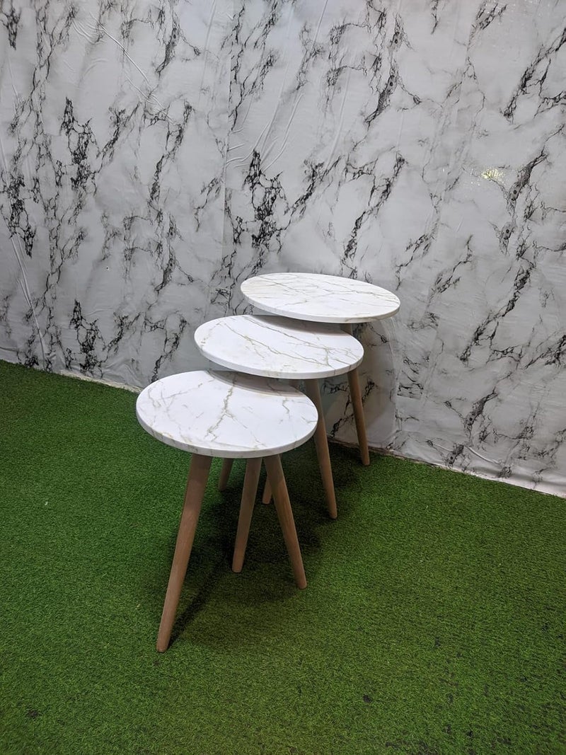 Nesting Tables Set - Modern Coffee and Side Tables with a Simple Design and Wooden Legs - Space Saving Design for the Living Room, Bedroom or Office (Circular Design - 10)