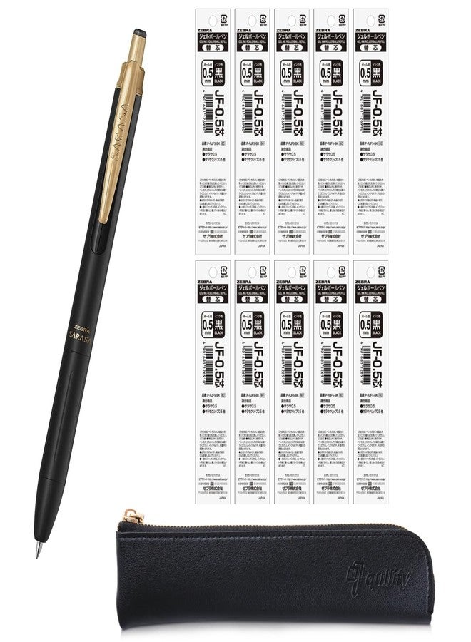 QULLITY ZEBRA SARASA GRAND Gel Ballpoint Pen 0.5mm Matt Black + 10 Refills, original Black slim pen case - Image 1