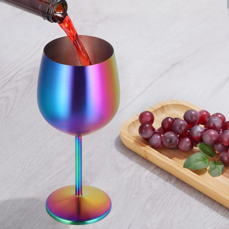 Lifecapido Stainless Steel Wine Glasses Set of 2, 18oz Colorful Stainless Steel Wine Goblets, Stemmed Metal Wine Glasses with Cup Brush for Party Office Wedding Anniversary, Great for Red White Wine - Image 4