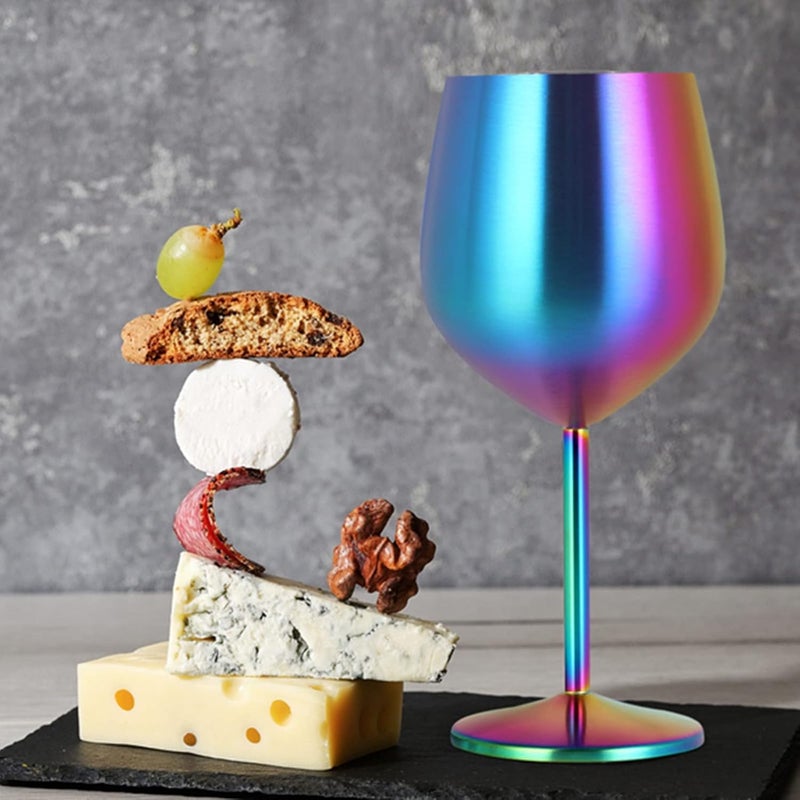 Lifecapido Stainless Steel Wine Glasses Set of 2, 18oz Colorful Stainless Steel Wine Goblets, Stemmed Metal Wine Glasses with Cup Brush for Party Office Wedding Anniversary, Great for Red White Wine - Image 3