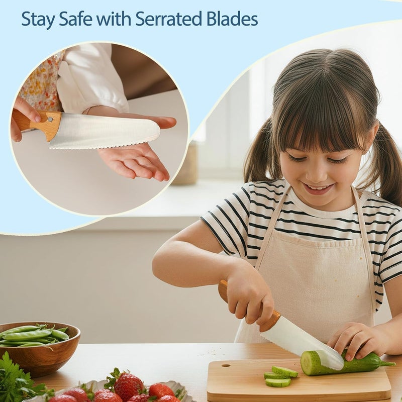 Kibbidea Kids Safe Knives for Real Cooking, 11-Piece Kids Cutting Board and Kitchen Knife Set, BPA-free, Firm Grip, Serrated Child Friendly Chef Knives for Starter - Image 5