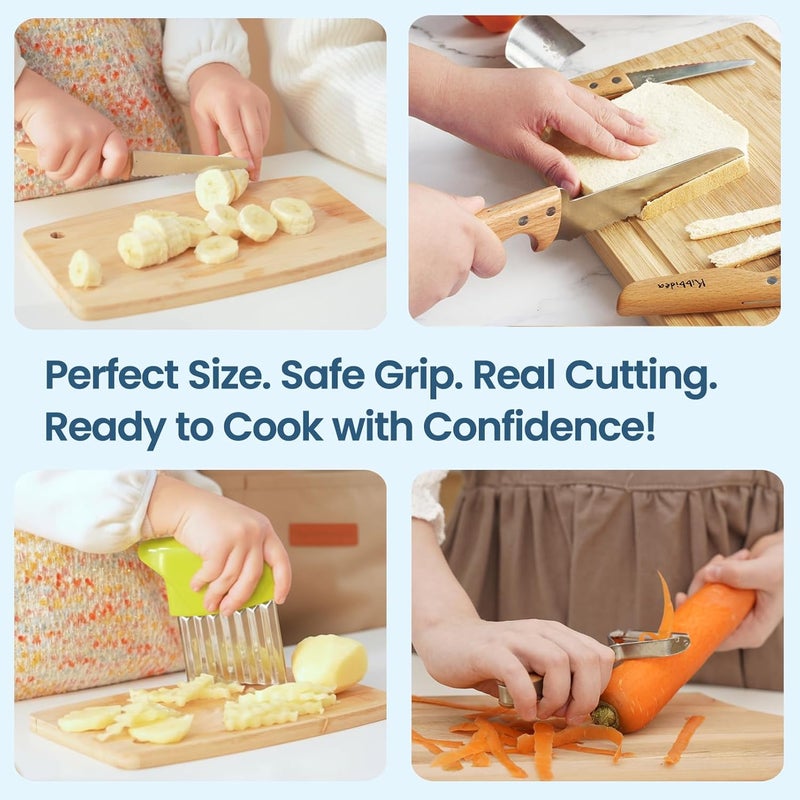 Kibbidea Kids Safe Knives for Real Cooking, 11-Piece Kids Cutting Board and Kitchen Knife Set, BPA-free, Firm Grip, Serrated Child Friendly Chef Knives for Starter - Image 4