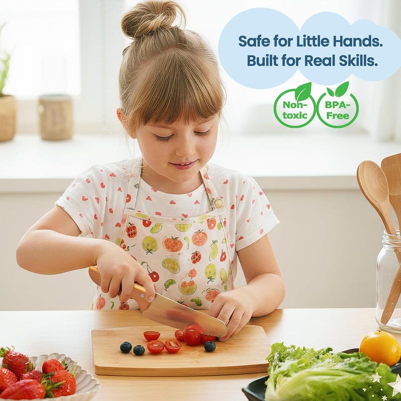 Kibbidea Kids Safe Knives for Real Cooking, 11-Piece Kids Cutting Board and Kitchen Knife Set, BPA-free, Firm Grip, Serrated Child Friendly Chef Knives for Starter - Image 2