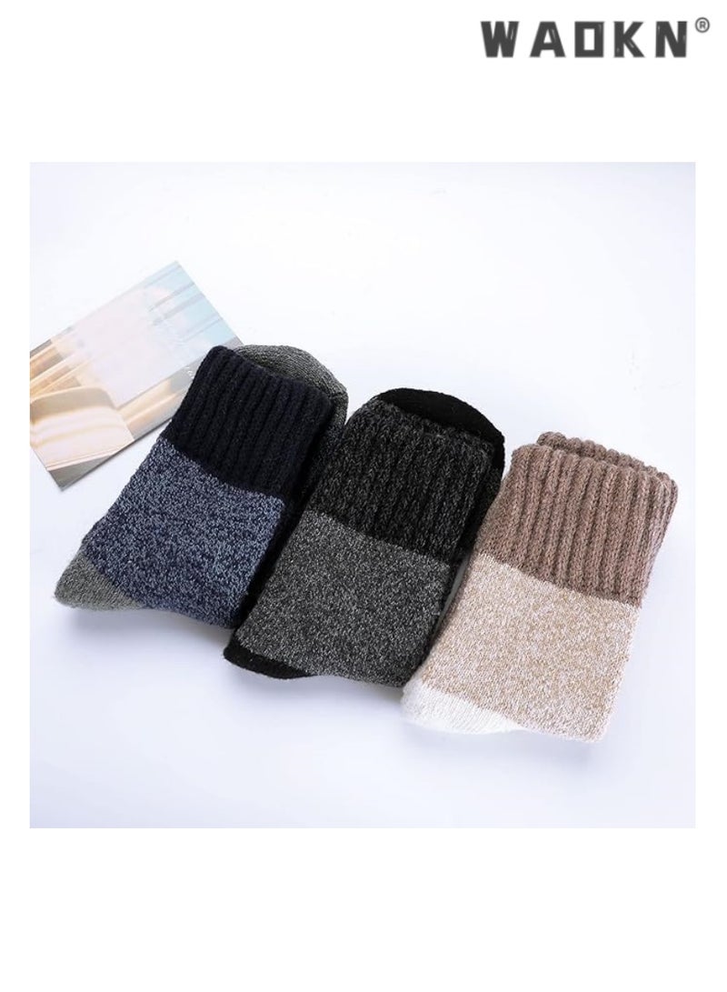 WAOKN Fashion Warm Women's Wool Socks, Soft Warm Comfortable Casual Mid-Tube Winter Socks, Thick Warm Winter Vintage Knitted Women's Thermal Socks (3 Pairs) - Multicolor A  - Image 2