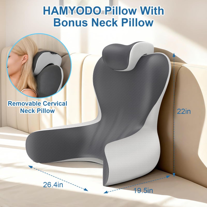 HAMYODO Reading Pillow for Sitting in Bed, 22â€H Bed Rest Pillows with Arms, Back Pillows for Sitting Up, Ergonomic Lumbar Support Cushion for Reclining, Gaming, Work, Resting, Watching TV, (Grey&Darkgrey) - Image 5