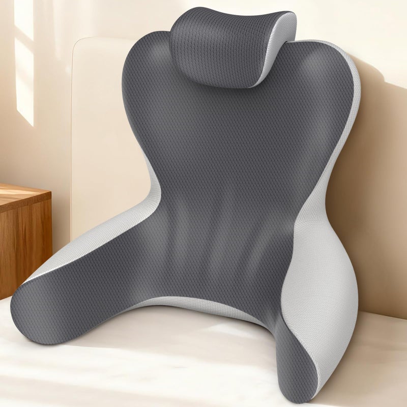 HAMYODO Reading Pillow for Sitting in Bed, 22â€H Bed Rest Pillows with Arms, Back Pillows for Sitting Up, Ergonomic Lumbar Support Cushion for Reclining, Gaming, Work, Resting, Watching TV, (Grey&Darkgrey) - Image 1