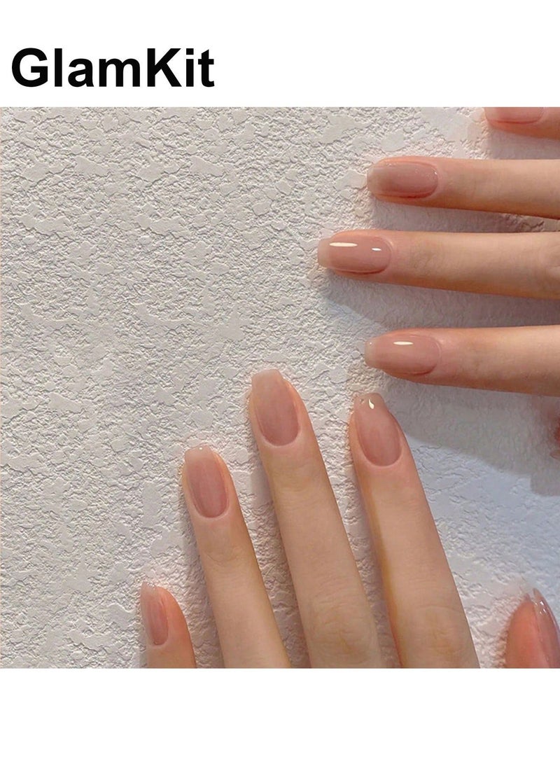 GlamKit 24-Pieces Nude Color Gradient Wearable Nails, Short Style, Versatile, Removable, No Damage to Nails, Finished Nails Suitable for Girls - Image 2