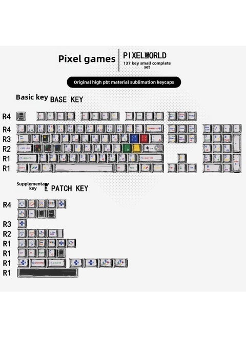 Gundam Comic Hundred Mixed Lamp Key Cap Original Height 136 Key Full Set Classic Simple Mechanical Keyboard Key Cap Key Meow-Color:Original Comic Pixel-137 Key Boxed