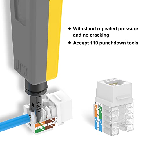 VCELINK RJ45 Cat6 Keystone Jacks UL-Listed Slim Profile, 10-Pack Ethernet Punch Down Keystone UTP, 90-Degree Modular Keystone Connector Adapter, White - Image 4