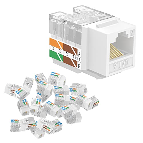 VCELINK RJ45 Cat6 Keystone Jacks UL-Listed Slim Profile, 10-Pack Ethernet Punch Down Keystone UTP, 90-Degree Modular Keystone Connector Adapter, White - Image 1