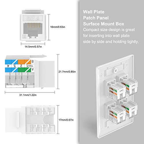 VCELINK RJ45 Cat6 Keystone Jacks UL-Listed Slim Profile, 10-Pack Ethernet Punch Down Keystone UTP, 90-Degree Modular Keystone Connector Adapter, White - Image 3