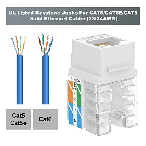 VCELINK RJ45 Cat6 Keystone Jacks UL-Listed Slim Profile, 10-Pack Ethernet Punch Down Keystone UTP, 90-Degree Modular Keystone Connector Adapter, White - Image 2