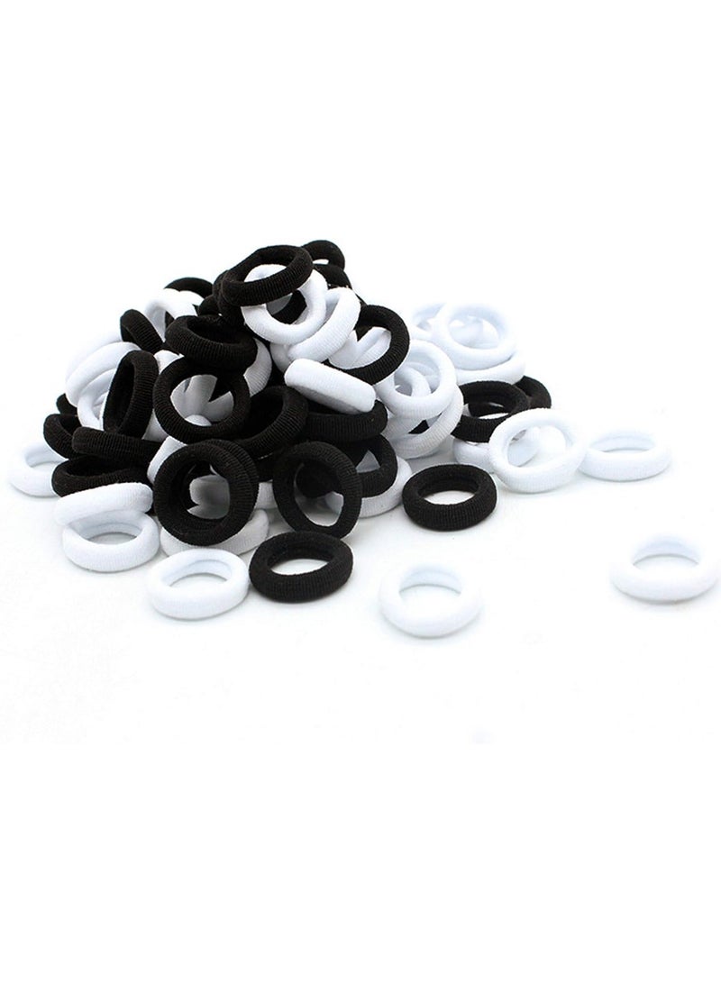 Loquat 100 Pieces Baby Girls Hair Ties - Small Elastic Hair Bands for Infant Girls, Baby, Toddler, Multicolor Hair Ties and Ponytail Holder (White and Black) - Image 1