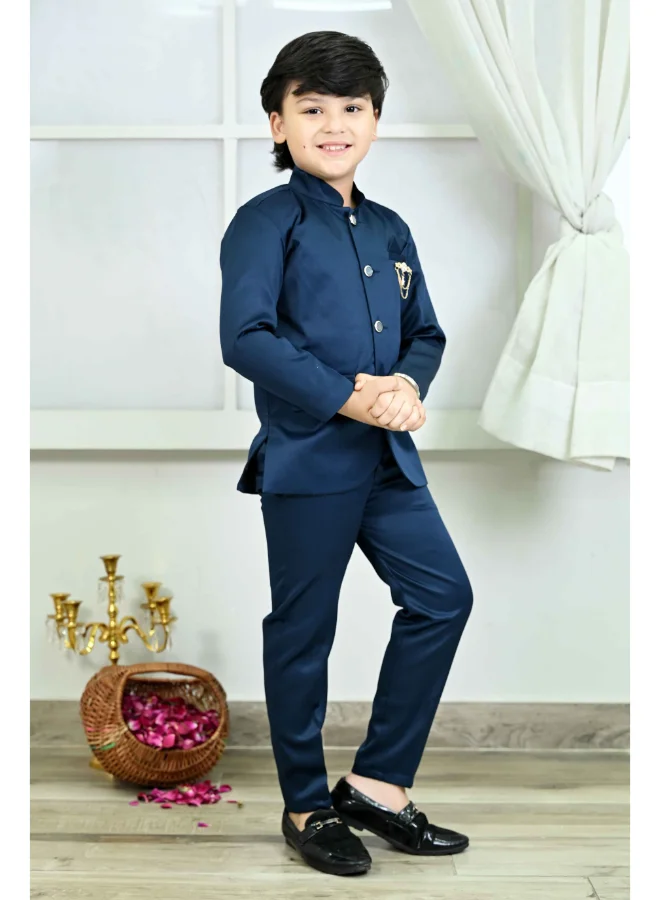 BT DEZINES Boys Royal Blue Satin Jodhpuri Suit Set