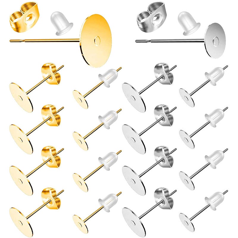 Earring Posts and Backs 500Pcs Hypoallergenic Earring Studs for Jewelry Making with Butterfly Earring Backs and Rubber Bullet Earring Backs 4mm 6mm