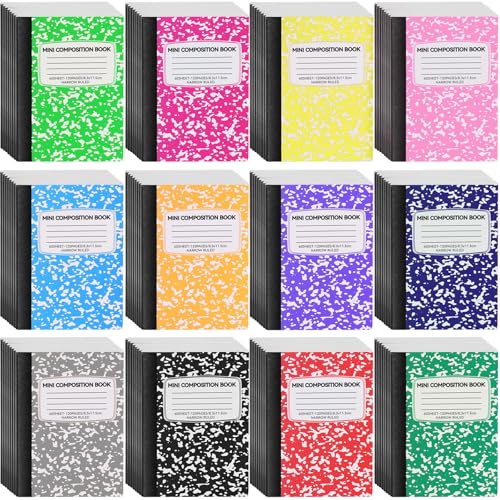 UZLU 96 Pack Mini Composition Notebooks Bulk College Ruled Half Composition Notebook Narrow Ruled Small Pocket Marble Journal 12 Color-4.5" x 3.25"-60 Sheets for Students Office School Supplies - Image 2