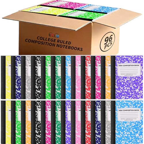 UZLU 96 Pack Mini Composition Notebooks Bulk College Ruled Half Composition Notebook Narrow Ruled Small Pocket Marble Journal 12 Color-4.5" x 3.25"-60 Sheets for Students Office School Supplies - Image 1