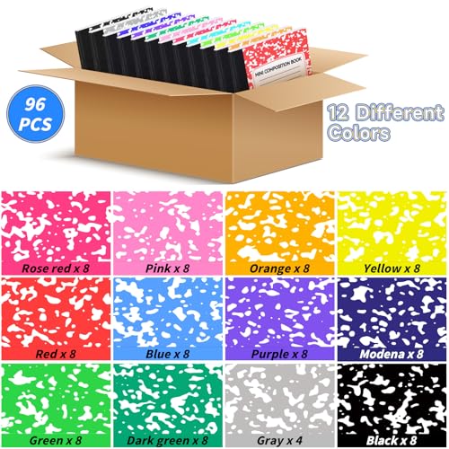 UZLU 96 Pack Mini Composition Notebooks Bulk College Ruled Half Composition Notebook Narrow Ruled Small Pocket Marble Journal 12 Color-4.5" x 3.25"-60 Sheets for Students Office School Supplies - Image 3