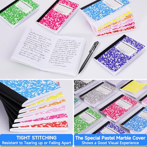 UZLU 96 Pack Mini Composition Notebooks Bulk College Ruled Half Composition Notebook Narrow Ruled Small Pocket Marble Journal 12 Color-4.5" x 3.25"-60 Sheets for Students Office School Supplies - Image 5