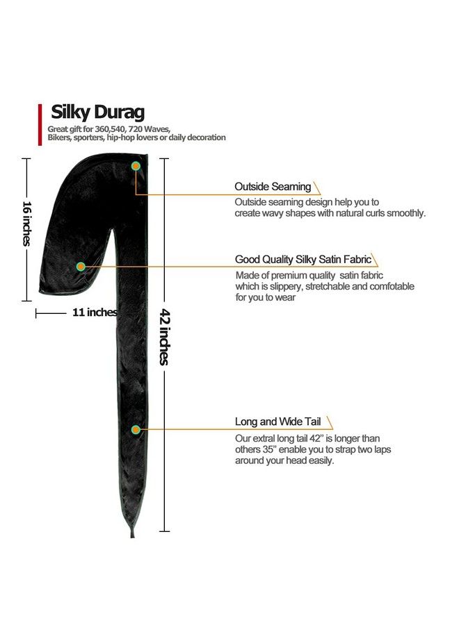 DACKRITO 2 Pieces Silky Durag Pack For Men Women Premium Satin Doo Rag Headwrap With Long Tail For 360 Waves - Image 4