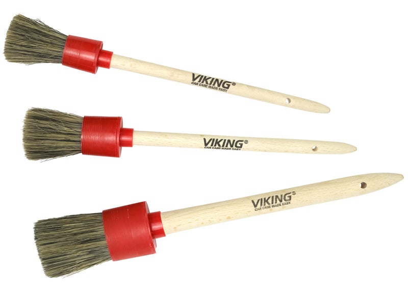 VIKING Car Detailing Brush Set for Car Cleaning Kit, Super-Soft Bristles for Exterior Detail, Includes Small 0.9 Inch, Medium 1 Inch, and Large 1.5 Inch Diameter Brush Heads, 3 Pack, Red - Image 1