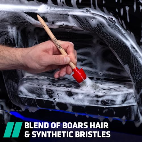 VIKING Car Detailing Brush Set for Car Cleaning Kit, Super-Soft Bristles for Exterior Detail, Includes Small 0.9 Inch, Medium 1 Inch, and Large 1.5 Inch Diameter Brush Heads, 3 Pack, Red - Image 3