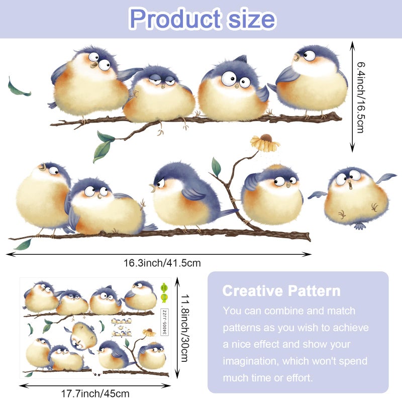 DILIBRA Blue Bird on The Branch Wall Decals, Peel and Stick Lovely Bird Wall Decals, DIY Vinyl Art Murals for Nursery Kids Bedroom Living Room Classroom Preschool Playroom - Image 3
