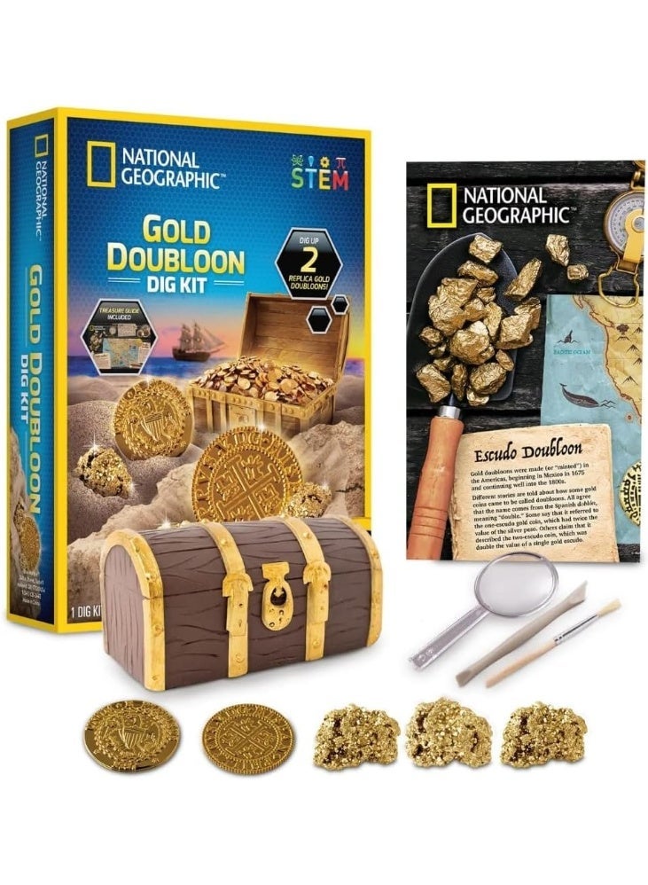 National Geographic Gold Doubloon Dig Kit for Kids – STEM Treasure Excavation Kit with 2 Replica Gold Coins, Pyrite Specimens & Tools – Educational Archaeology Toy Gift for Boys & Girls Ages 6+ - Image 2