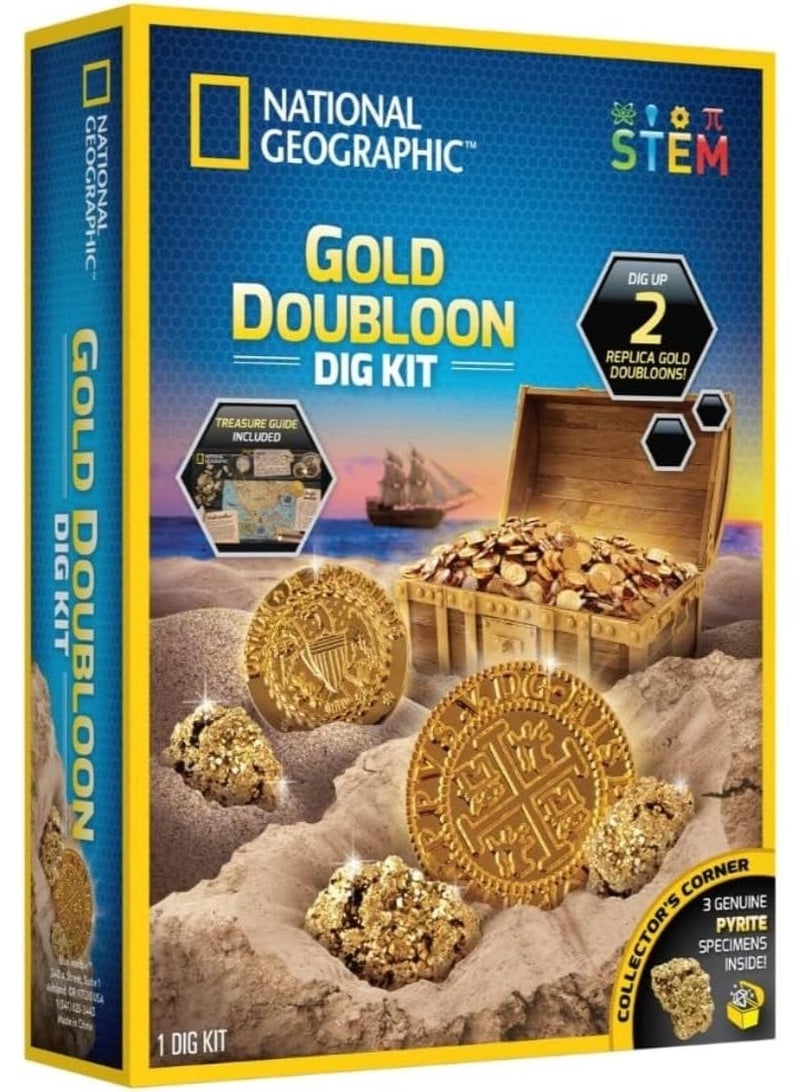 National Geographic Gold Doubloon Dig Kit for Kids – STEM Treasure Excavation Kit with 2 Replica Gold Coins, Pyrite Specimens & Tools – Educational Archaeology Toy Gift for Boys & Girls Ages 6+ - Image 1