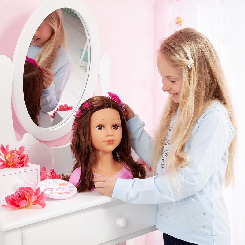 Bayer Design : Charlene Super Model Make Up Head, Brown Hairs, Brunette, Comes with Make-Up and Stickers, Styling Ideas Shown on Showbox, For Ages 3 and up - Image 2