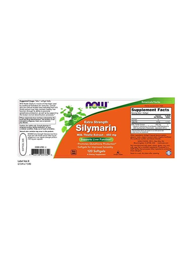 Now Foods Silymarin Milk Thistle Extract Dietary Supplement 450mg - 120 Softgel Capsules - Image 2
