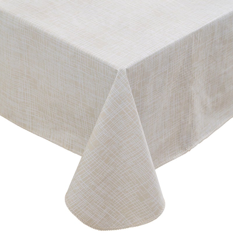 Walrus Heavy Duty Vinyl Tablecloth with Flannel Backing Waterproof Oil-Proof Plastic Table Cloth Stain-Resistant Wipeable Rectangle or Square Table Cover (Beige Striped, 54X54 Inch) - Image 1