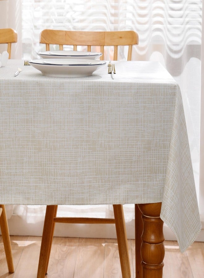 Walrus Heavy Duty Vinyl Tablecloth with Flannel Backing Waterproof Oil-Proof Plastic Table Cloth Stain-Resistant Wipeable Rectangle or Square Table Cover (Beige Striped, 54X54 Inch) - Image 2