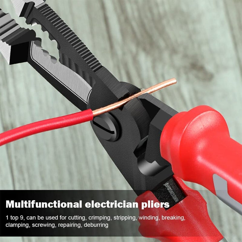 uptodateproducts Multifunction 9 in 1 Electric Pliers Long Nose Electrician Wire Stripping Cutter Clamp Hardware Cable Repairing Hand Tool - Image 4