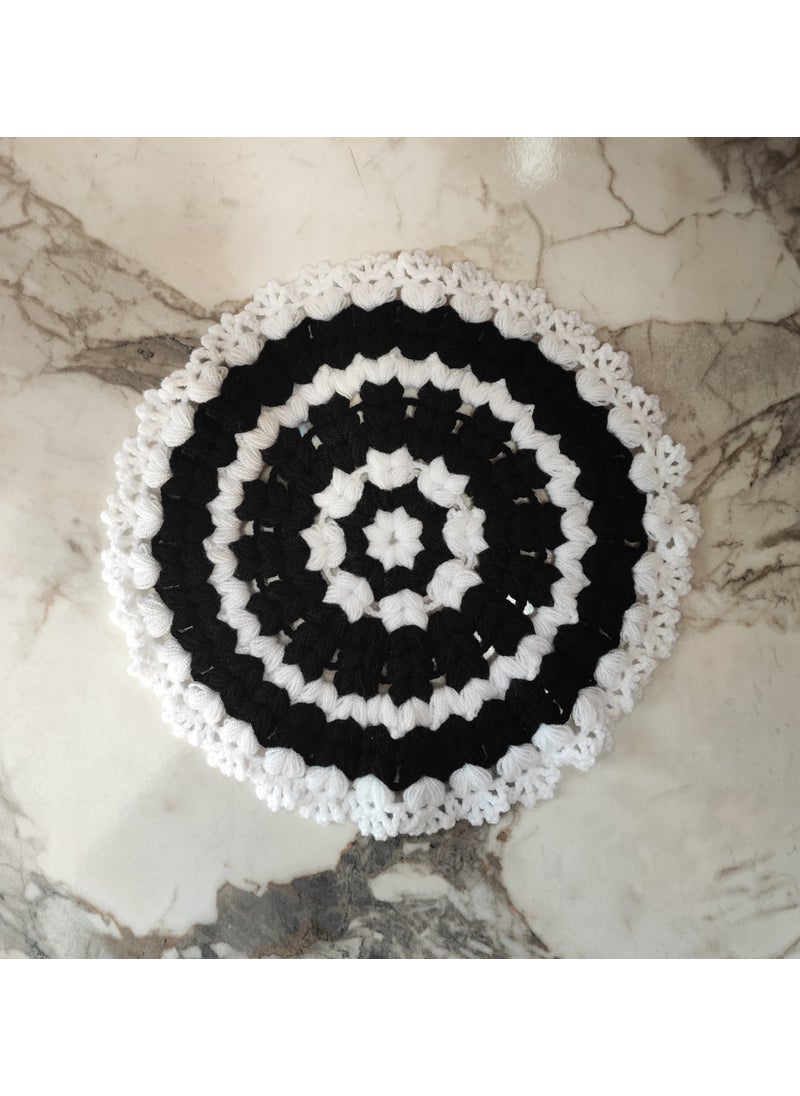 Mbmh Made By May Hand - MadeByMayHand Hand Knitted Black-White Round Soft Bath Loofah - Image 1