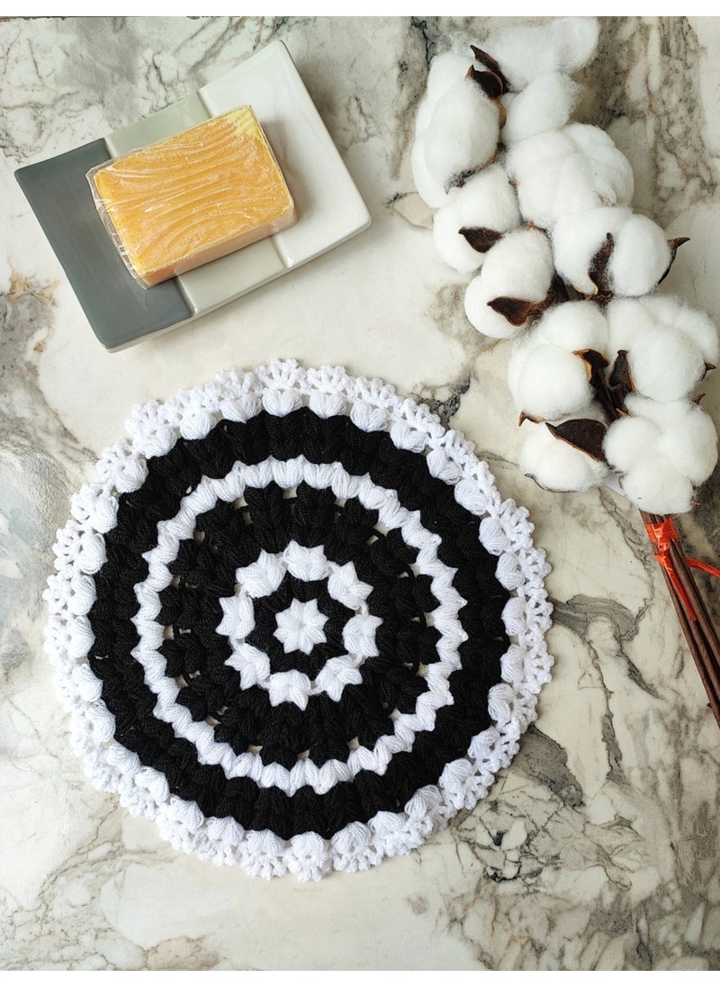 Mbmh Made By May Hand - MadeByMayHand Hand Knitted Black-White Round Soft Bath Loofah - Image 1