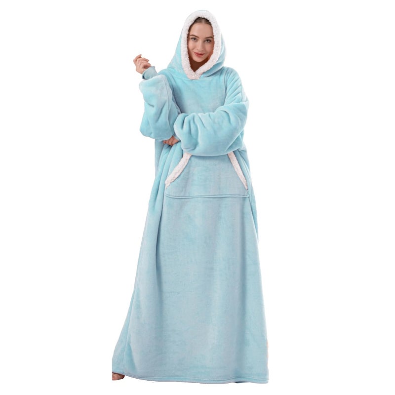 Sioloc Wearable Blanket Hoodie for WomenKidsMen Oversized Cozy Sherpa Lined Hoodie Sweatshirt BlanketBaby BlueOversized