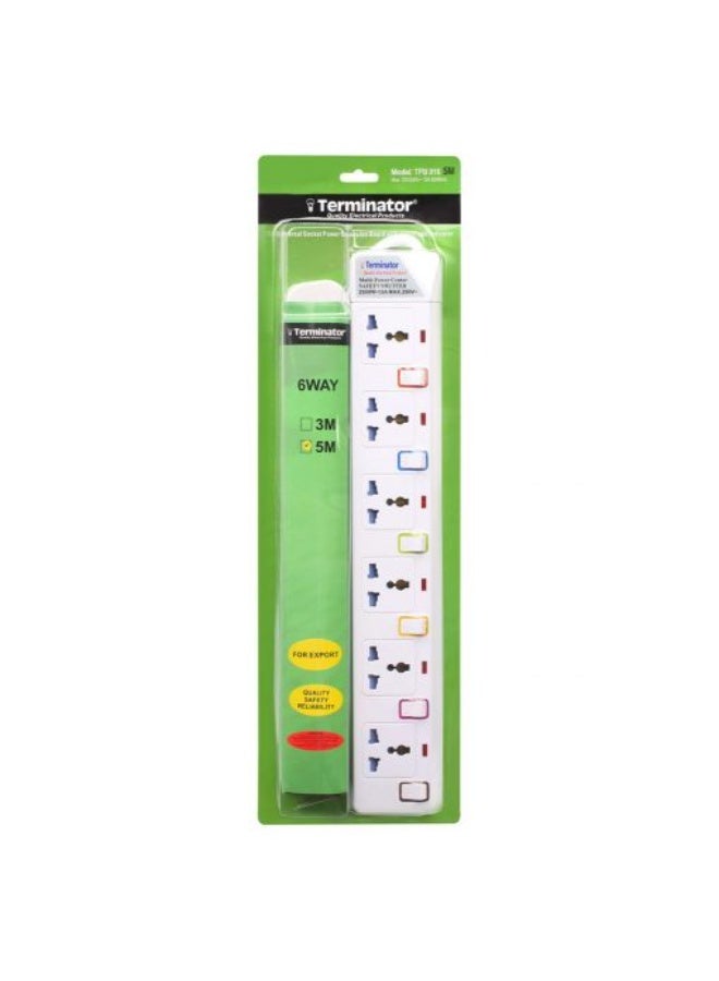 Terminator TPB 916  5M 6Way Universal Power Extension Socket With Individual Switches & Indicators - Image 1