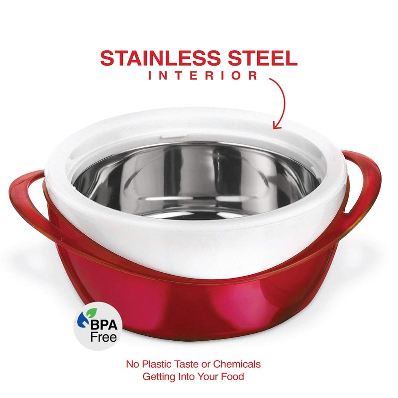 Pinnacle Large Insulated Casserole Dish with Lid 3.6 qt. Elegant Hot Pot Food Warmer/Cooler -Thermal Soup/Salad Serving Bowl Stainless Steel Hot Food Containerâ€“Best Gift Set for Moms â€“Holidays Red - Image 3