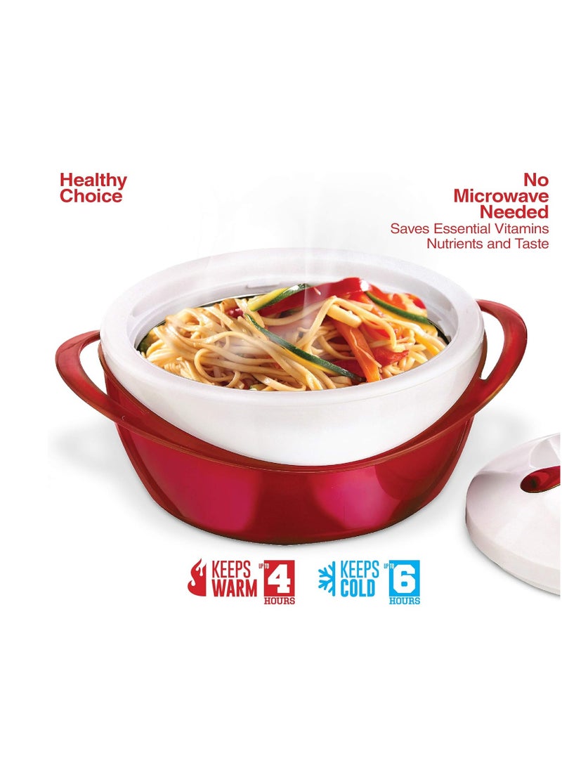 PINNACLE - Pinnacle Large Insulated Casserole Dish with Lid 3.6 qt. Elegant Hot Pot Food Warmer/Cooler -Thermal Soup/Salad Serving Bowl Stainless Steel Hot Food Container–Best Gift Set for Moms –Holidays Red - Image 1