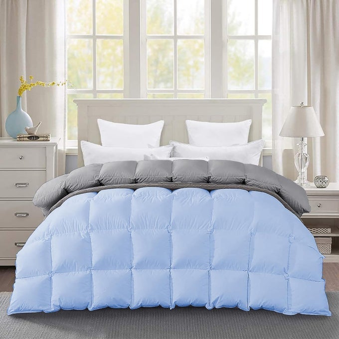HEAVY WINTER 600 GSM COMFORTER DOUBLE BED SIZE 90X100 600 GSM MICROFIBER SUPER SOFT FLUFFY FOR WINTER COMFORTERRAJAIDUVETBLANKET DOUBLE BED SKY BLUESILVER GREY COLOR