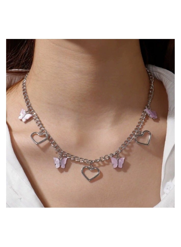 Goolsky Butterfly & Heart Pendant Necklace – Trendy Layered Choker for Women, Fashion Statement Jewelry, Non-Fading Titanium Steel, Daily/Streetwear - Image 1