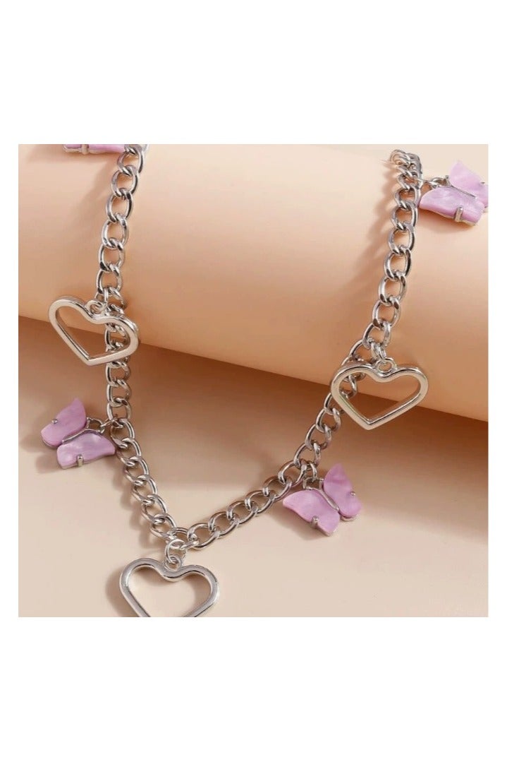 Goolsky Butterfly & Heart Pendant Necklace – Trendy Layered Choker for Women, Fashion Statement Jewelry, Non-Fading Titanium Steel, Daily/Streetwear - Image 2