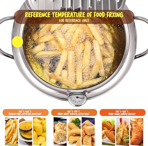 Oxydrily Deep Fryer Pot,Oxydrily Japanese Tempura Deep Fryer Stainless Steel Frying Pot With Thermometer - Image 2