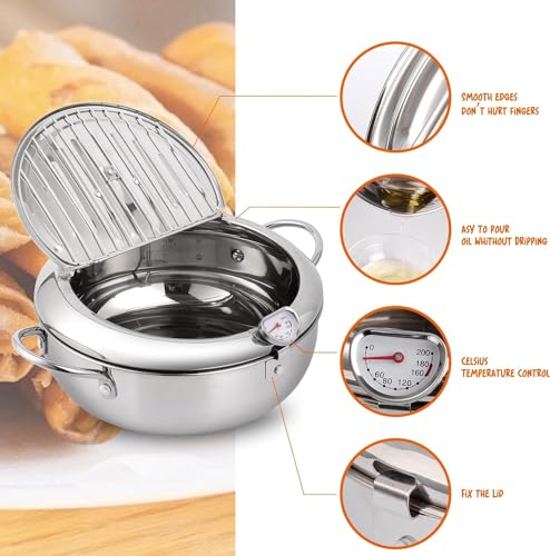 Oxydrily Deep Fryer Pot,Oxydrily Japanese Tempura Deep Fryer Stainless Steel Frying Pot With Thermometer - Image 3