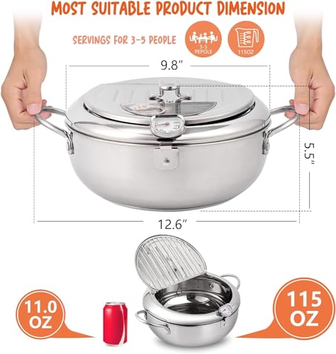 Oxydrily Deep Fryer Pot,Oxydrily Japanese Tempura Deep Fryer Stainless Steel Frying Pot With Thermometer - Image 5